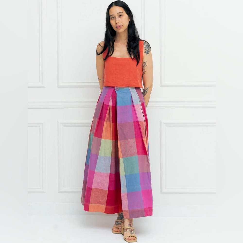 NEW XS Rujuta Sheth Frida Wide Leg Pants In Colorful Prism Chex